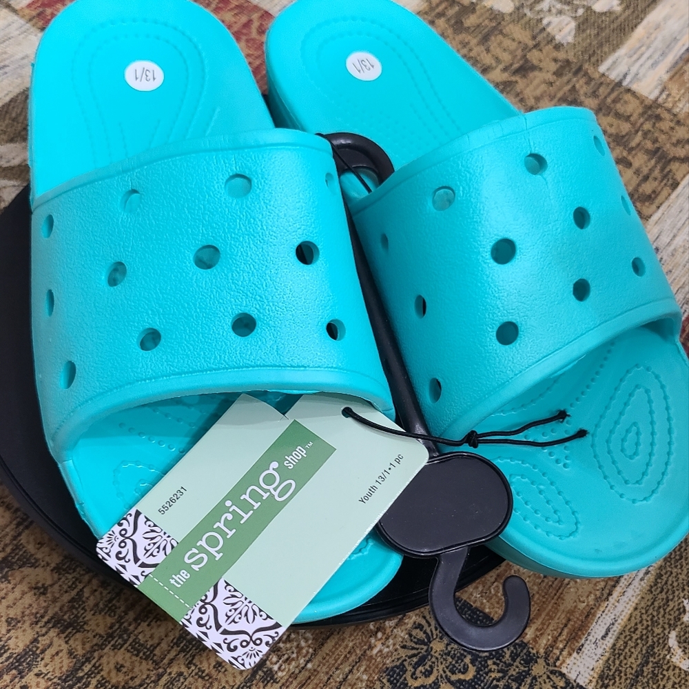 Spring Shop Girl's Slides 13/1 Aqua Teal